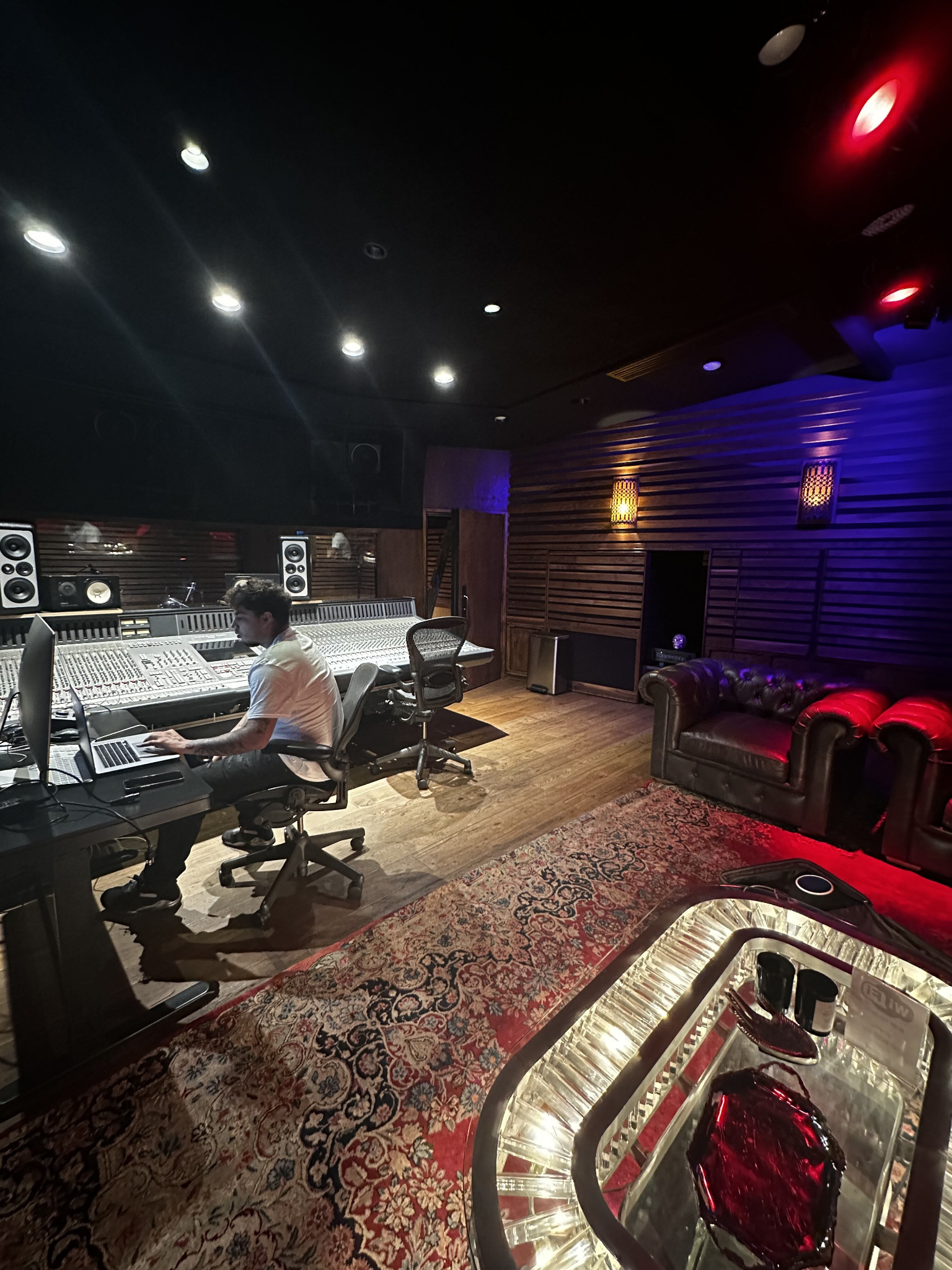Prahdaw at a recording studio mixing console
